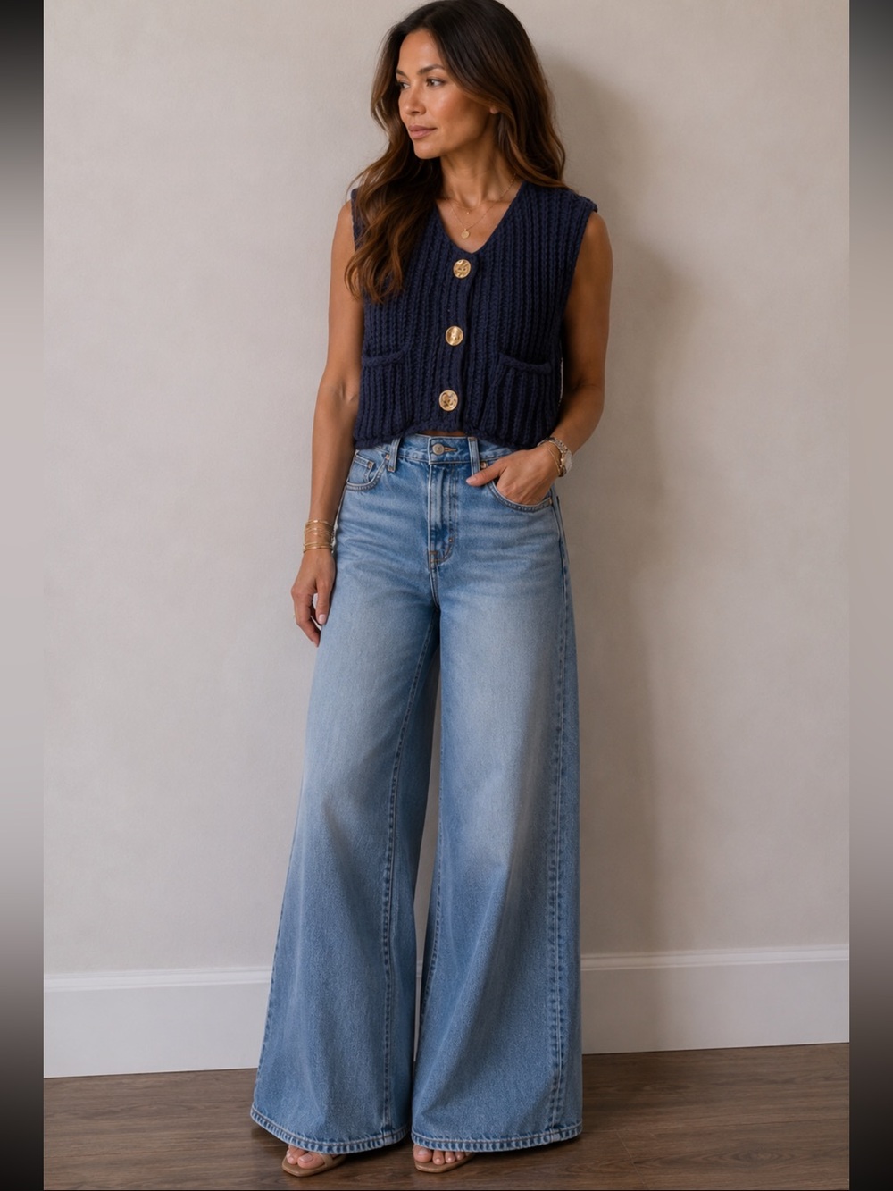 ShopEvelynne Navy Chunky Knit Button Vest
